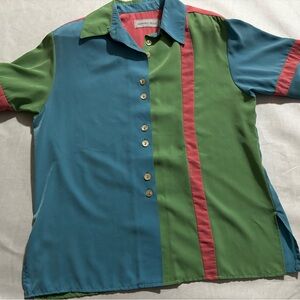 Vibrant Blue and Green Color Block Casual Shirt
